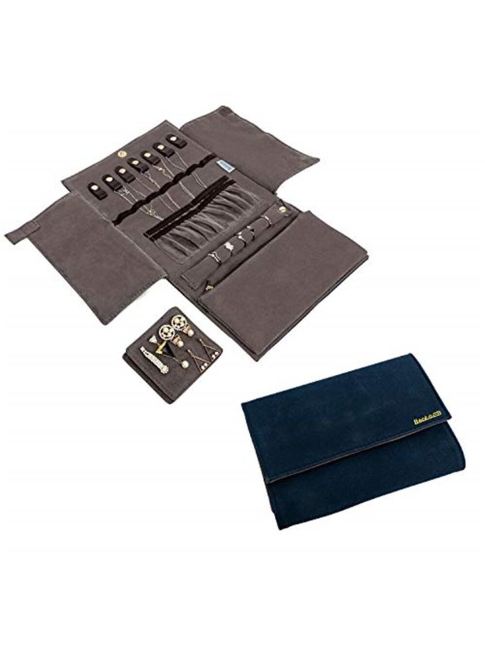 Dark Blue Jewelry Organizer Roll Travel Case Necklace Ring Earring Bracelet Bag